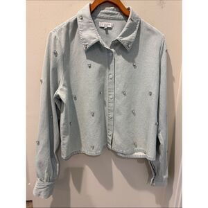 J. Society  New York Light Blue Crystal-Embellished Jean Jacket Shirt cropped M